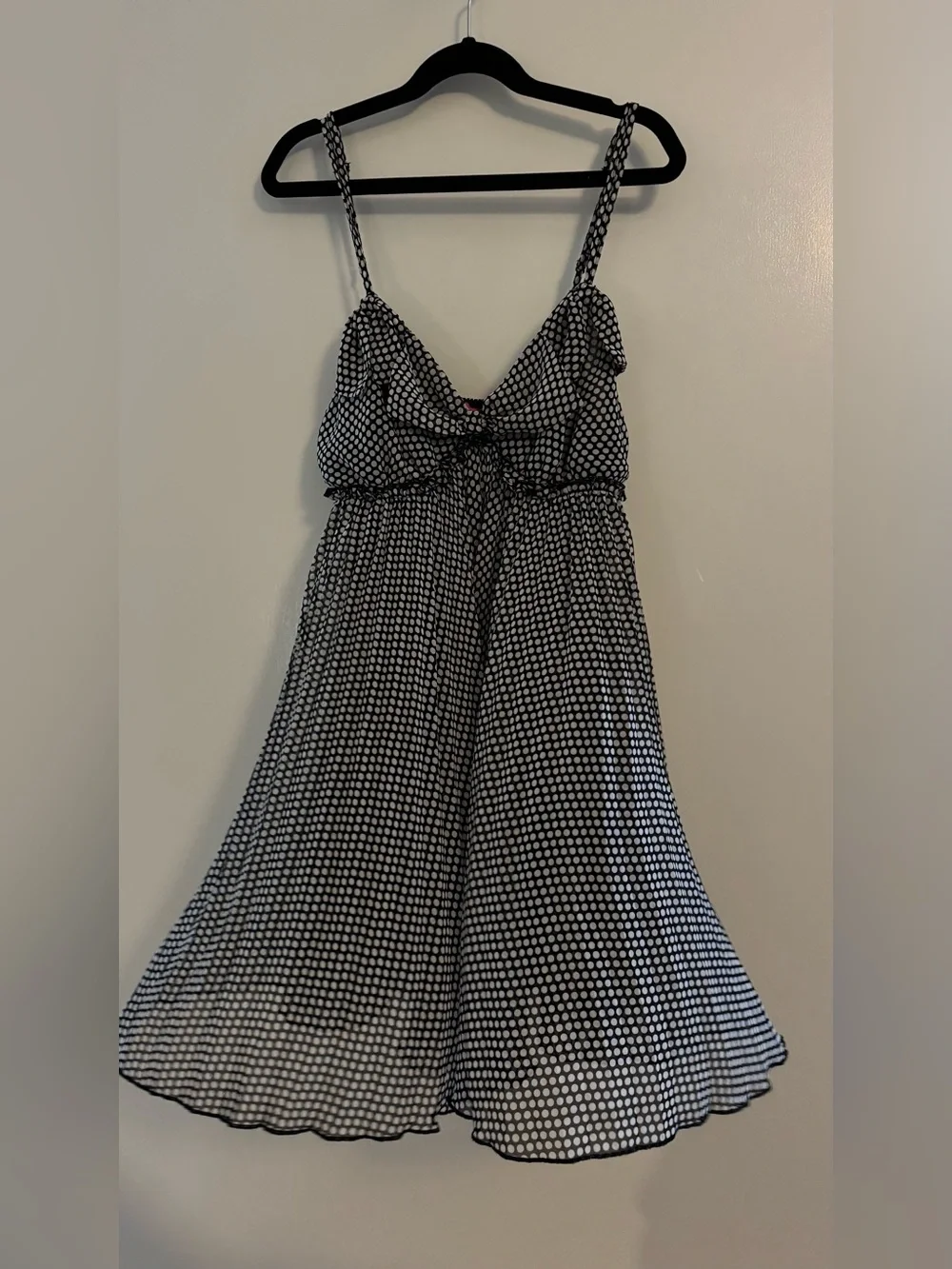 Vintage Betsey Johnson black and white polka dot mesh babydoll nightgown Size M
